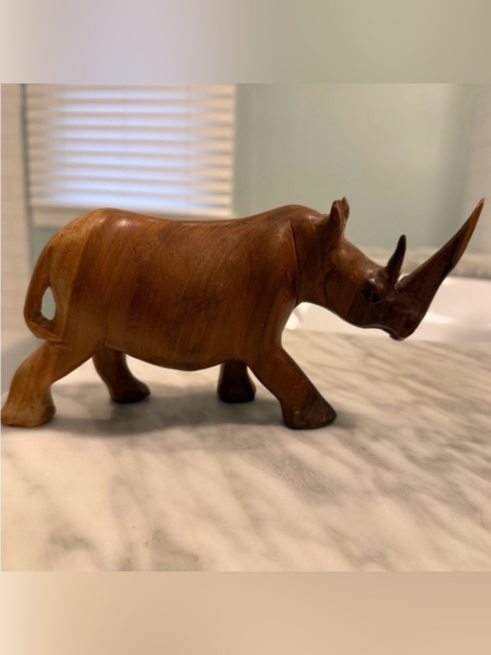 Vintage Handcarved Wooden Rhino Decor Accessory Boho MCM Africa Animal 4x6”